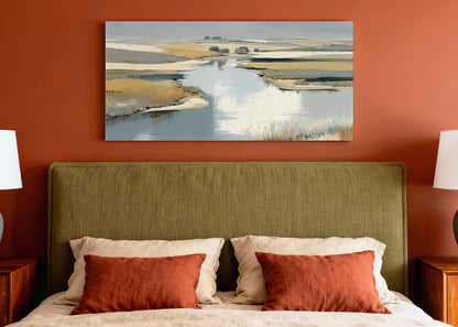 Abstract River Marsh Landscape Canvas Wall Art – Single & 3 Panel Split – AI PRINT LAB