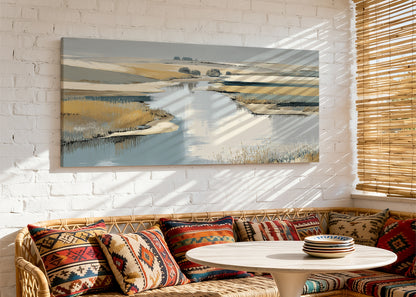 Abstract River Marsh Landscape Canvas Wall Art – Single & 3 Panel Split – AI PRINT LAB