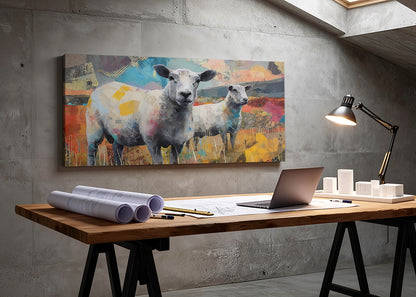 Abstract Sheep Art Canvas Wall Decor – Single & 3 Panel Split – AI PRINT LAB