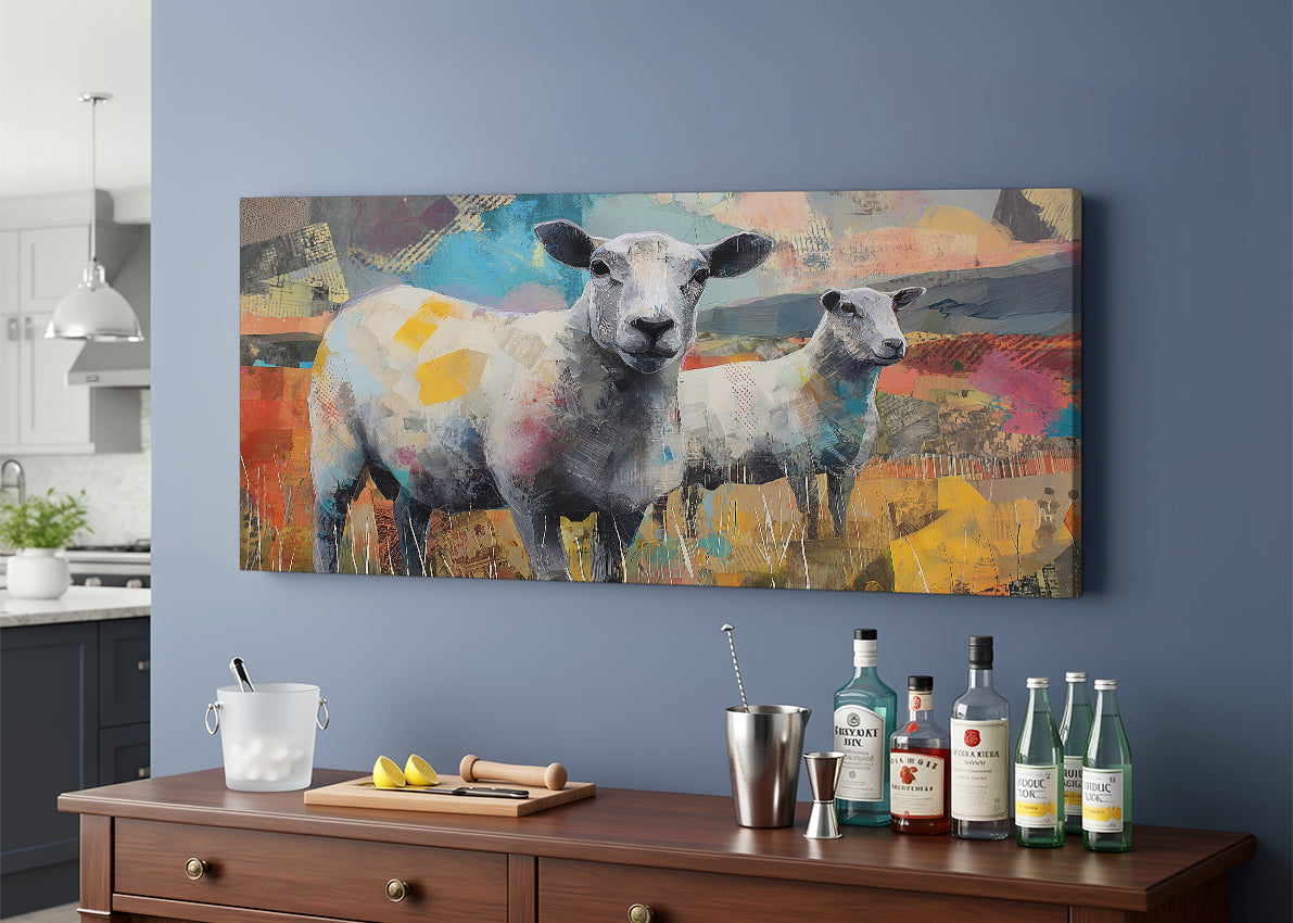 Abstract Sheep Art Canvas Wall Decor – Single & 3 Panel Split – AI PRINT LAB