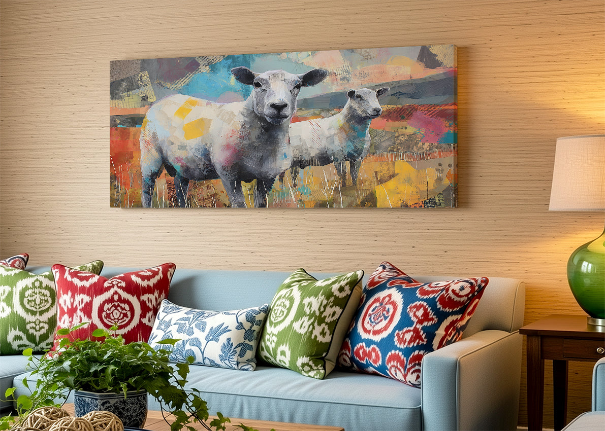 Abstract Sheep Art Canvas Wall Decor – Single & 3 Panel Split – AI PRINT LAB