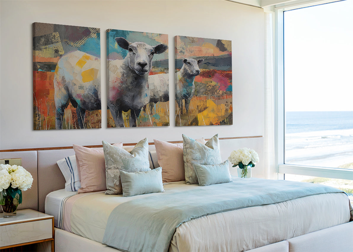 Abstract Sheep Art Canvas Wall Decor – Single & 3 Panel Split – AI PRINT LAB