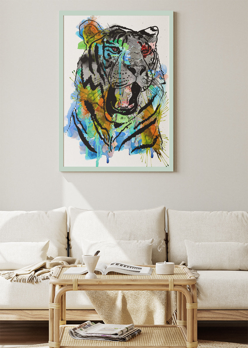 Abstract Tiger Ink & Watercolor Canvas Print & Poster – Modern Wildlife Art