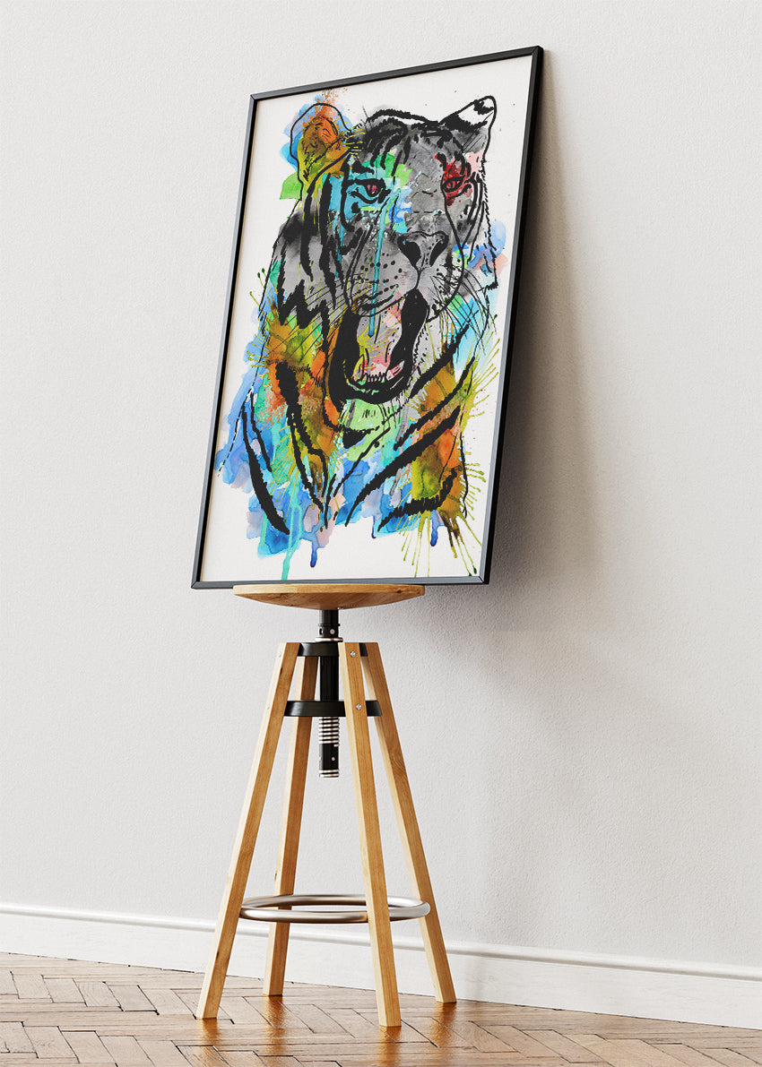 Abstract Tiger Ink & Watercolor Canvas Print & Poster – Modern Wildlife Art