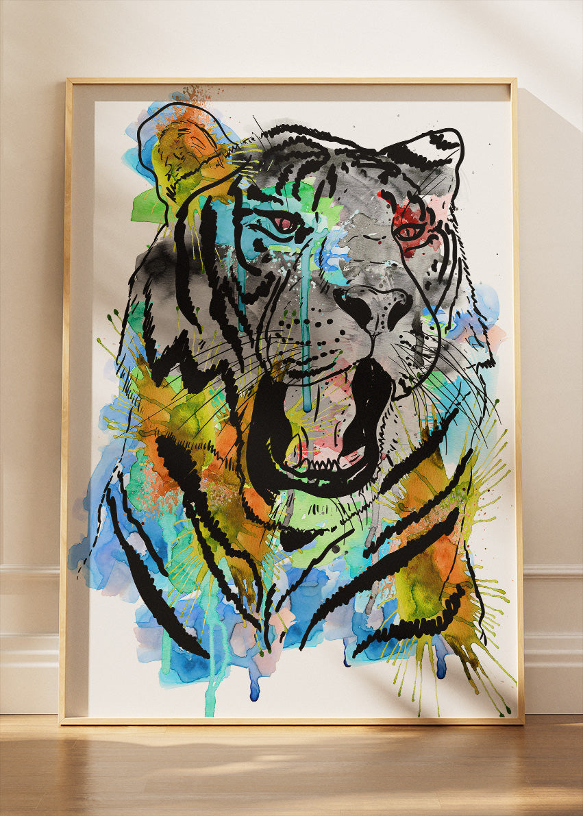 Abstract Tiger Ink & Watercolor Canvas Print & Poster – Modern Wildlife Art