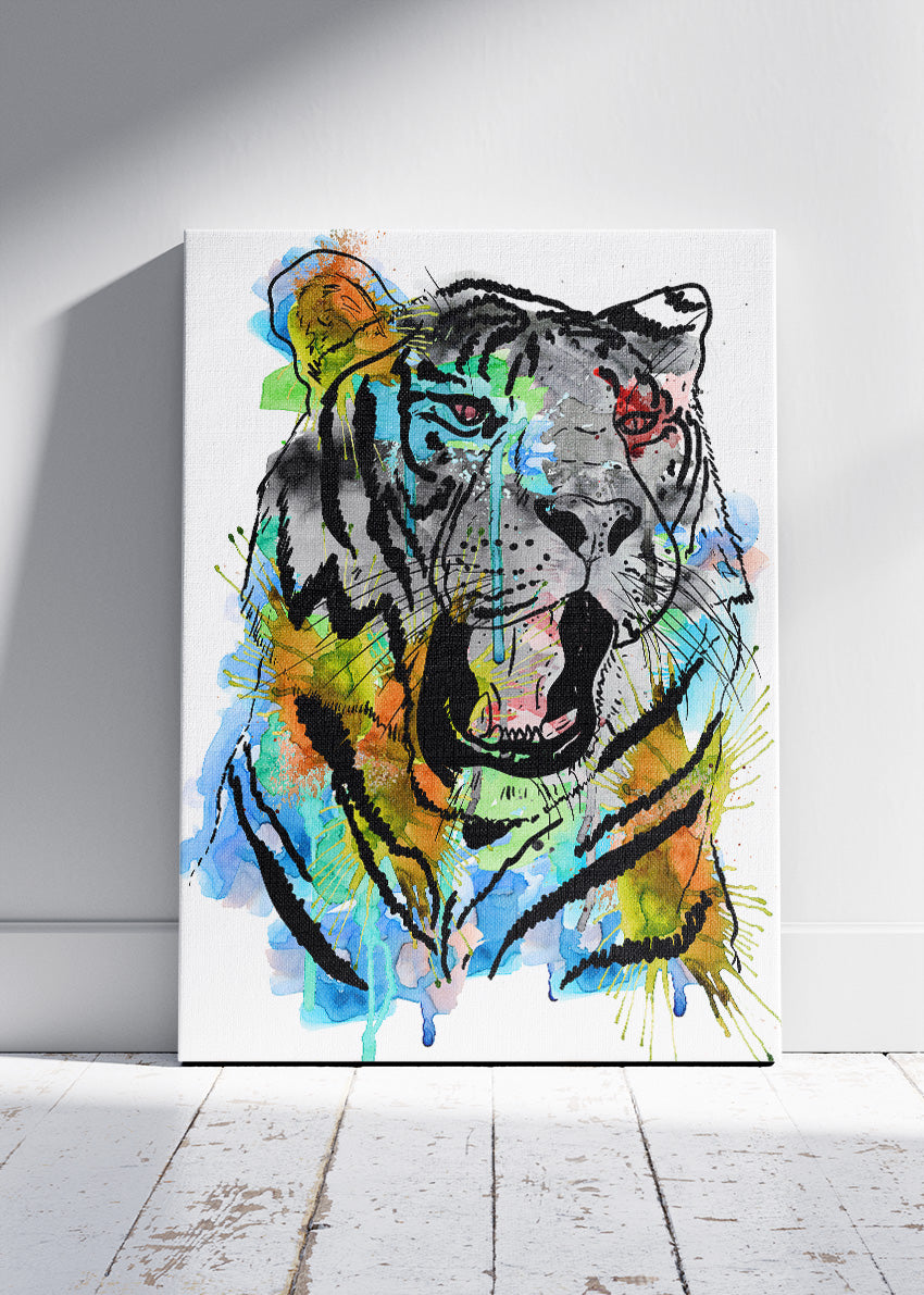 Abstract Tiger Ink & Watercolor Canvas Print & Poster – Modern Wildlife Art