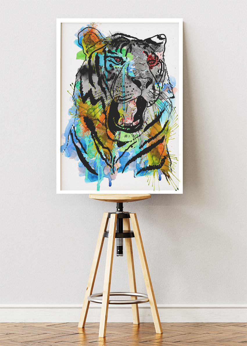 Abstract Tiger Ink & Watercolor Canvas Print & Poster – Modern Wildlife Art