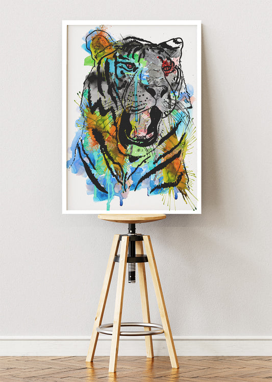 Abstract Tiger Ink & Watercolor Canvas Print & Poster – Modern Wildlife Art