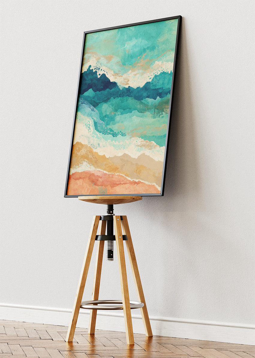 Abstract Turquoise Shoreline – Modern Coastal Canvas & Poster Print – AI PRINT LAB