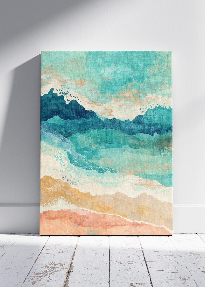 Abstract Turquoise Shoreline – Modern Coastal Canvas & Poster Print – AI PRINT LAB