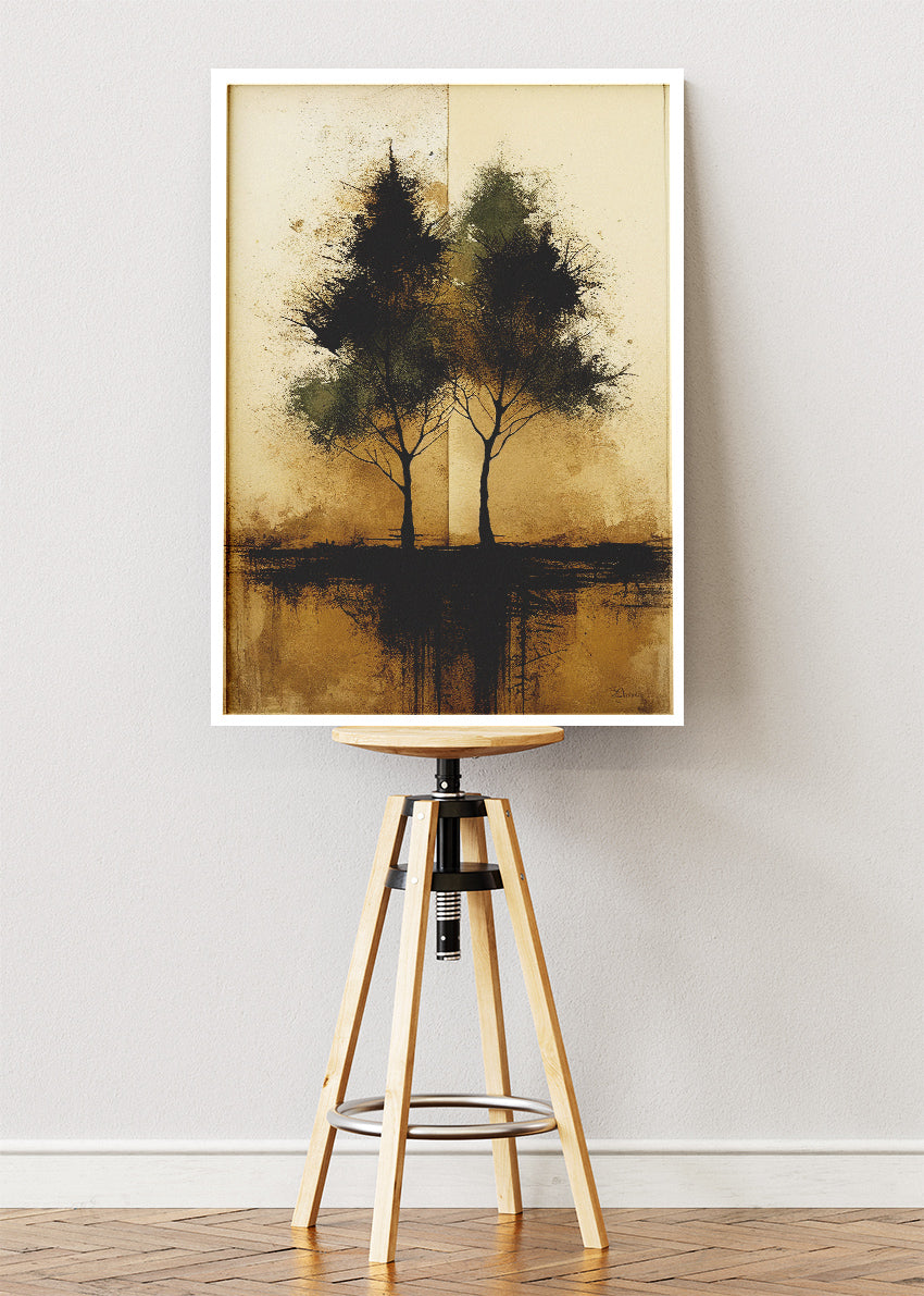 Abstract Twin Trees Reflection Landscape Canvas & Poster Print – AI PRINT LAB