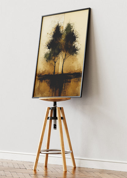 Abstract Twin Trees Reflection Landscape Canvas & Poster Print – AI PRINT LAB