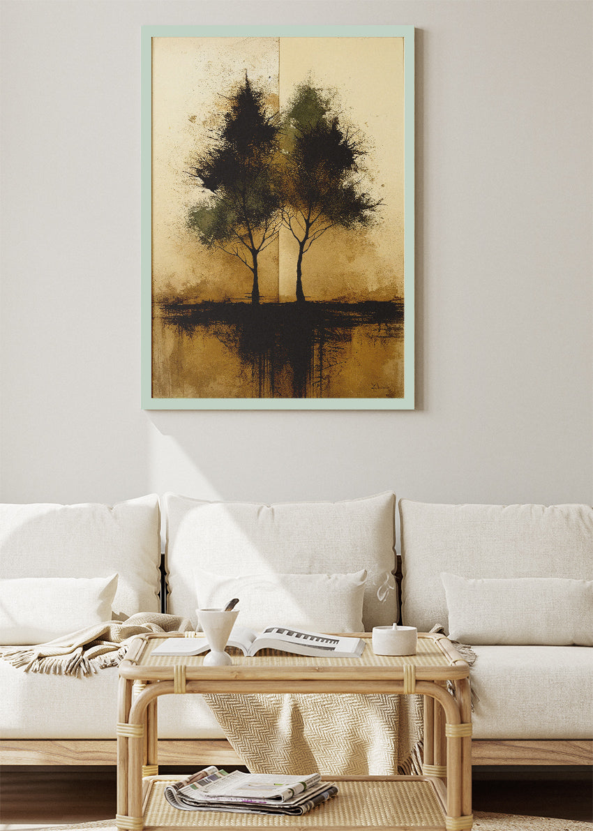 Abstract Twin Trees Reflection Landscape Canvas & Poster Print – AI PRINT LAB