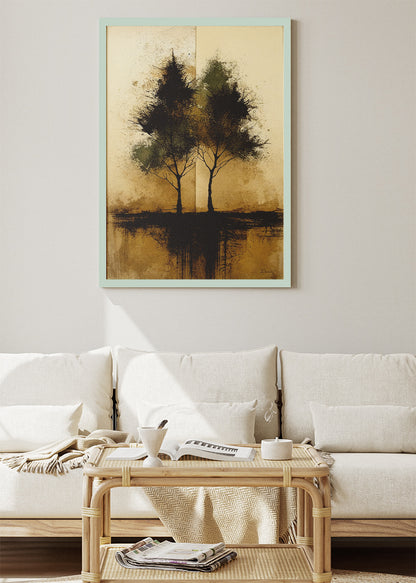 Abstract Twin Trees Reflection Landscape Canvas & Poster Print – AI PRINT LAB
