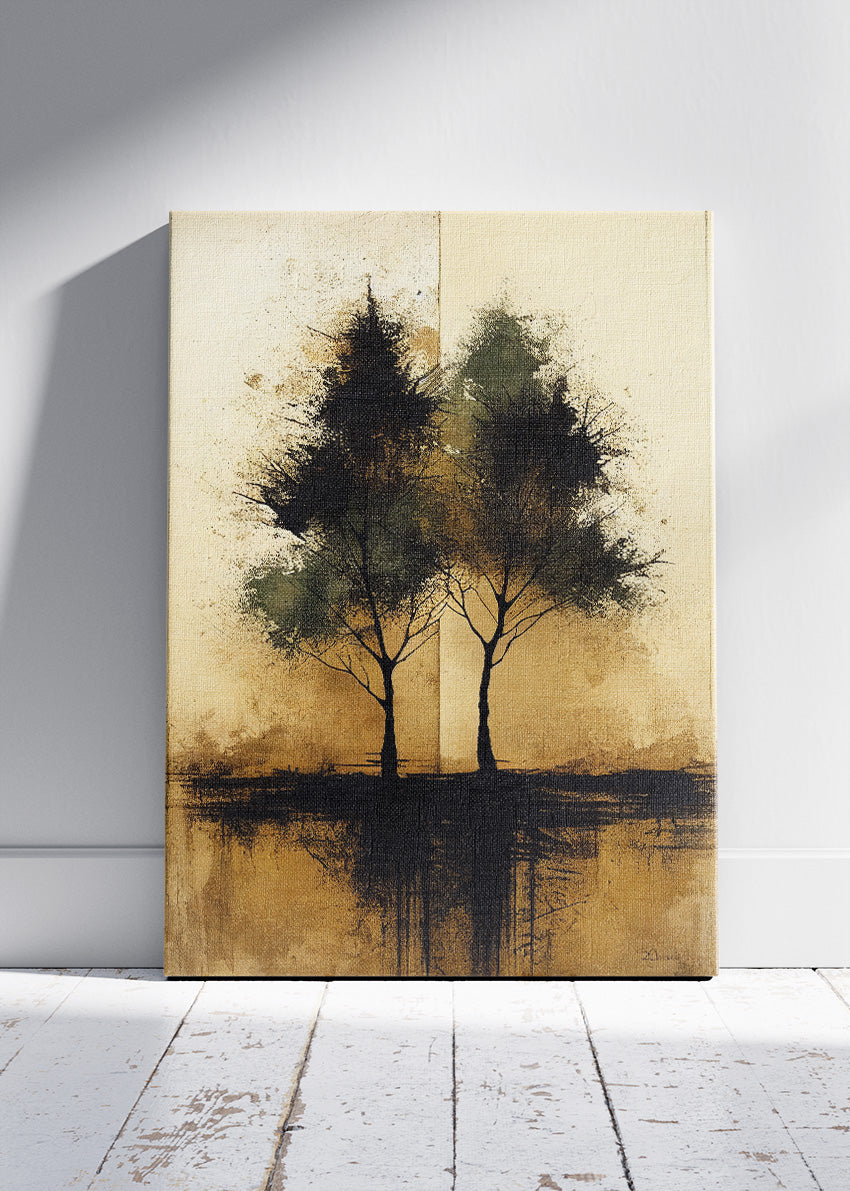 Abstract Twin Trees Reflection Landscape Canvas & Poster Print – AI PRINT LAB
