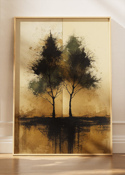 Abstract Twin Trees Reflection Landscape Canvas & Poster Print – AI PRINT LAB