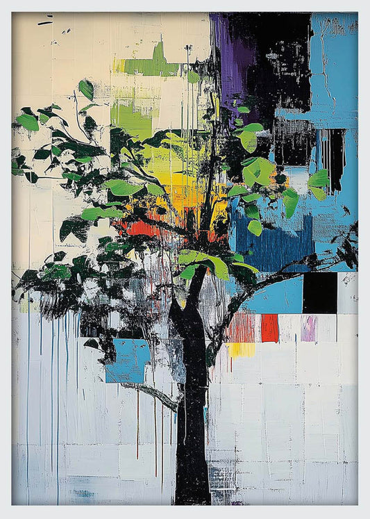 Abstract Urban Tree – Color Block Nature Canvas & Poster Wall Print – T1078 – AiPrintLab