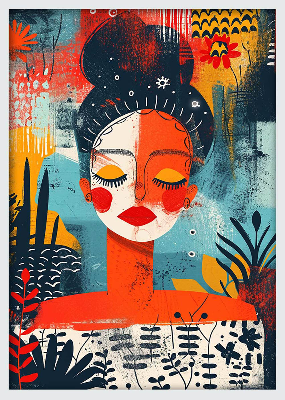 Abstract Woman in Nature – Colorful Botanical Portrait Canvas & Poster Wall Art – T1157 – AiPrintLab