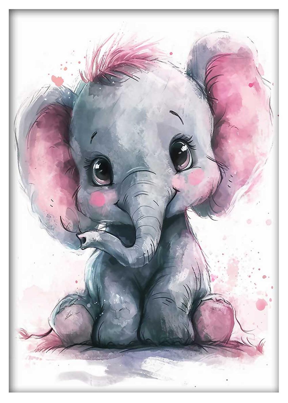 Adorable Baby Elephant Watercolor Print – Cute Nursery Elephant Canvas Art – T784 – AiPrintLab