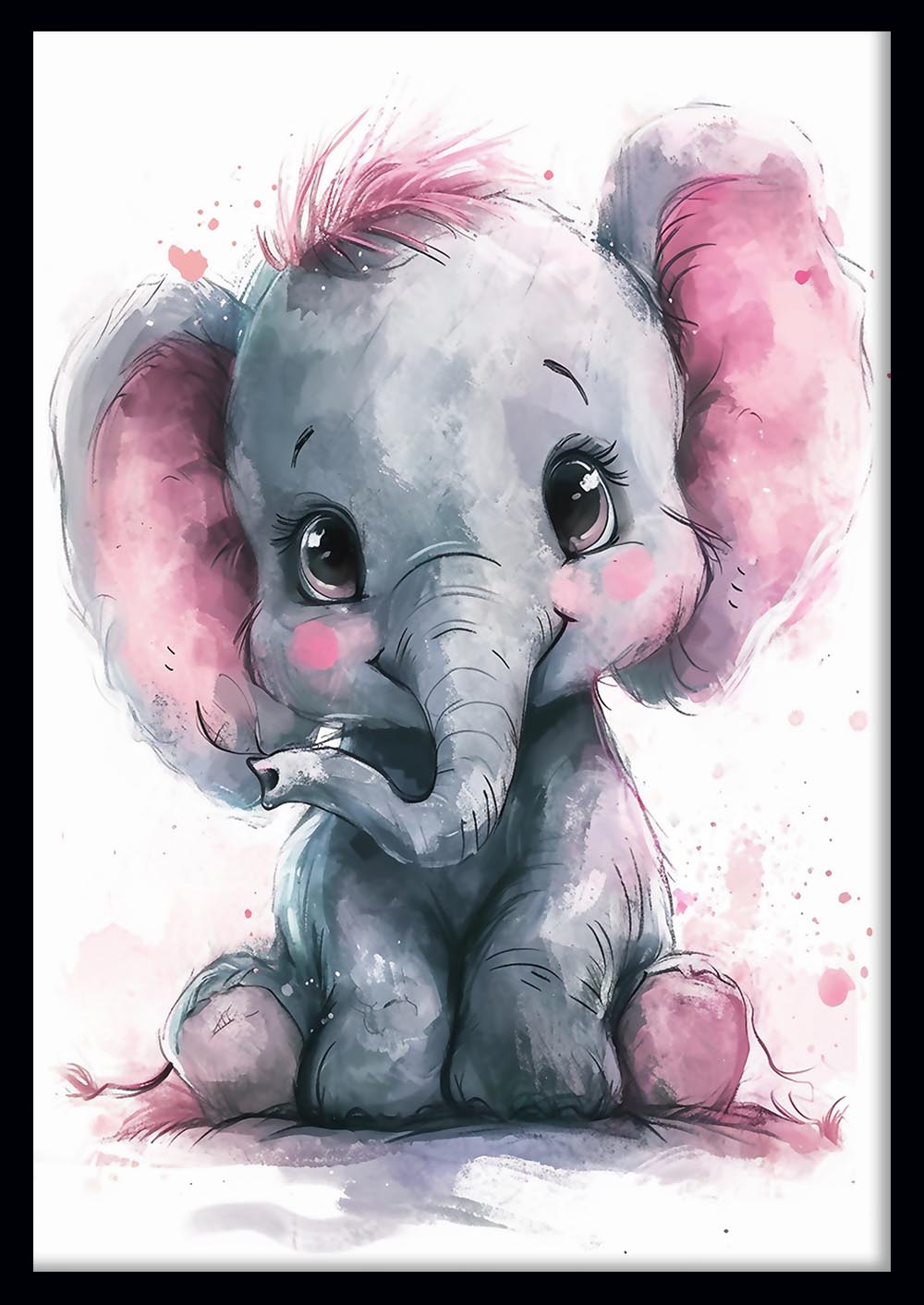 Adorable Baby Elephant Watercolor Print – Cute Nursery Elephant Canvas Art – T784 – AiPrintLab
