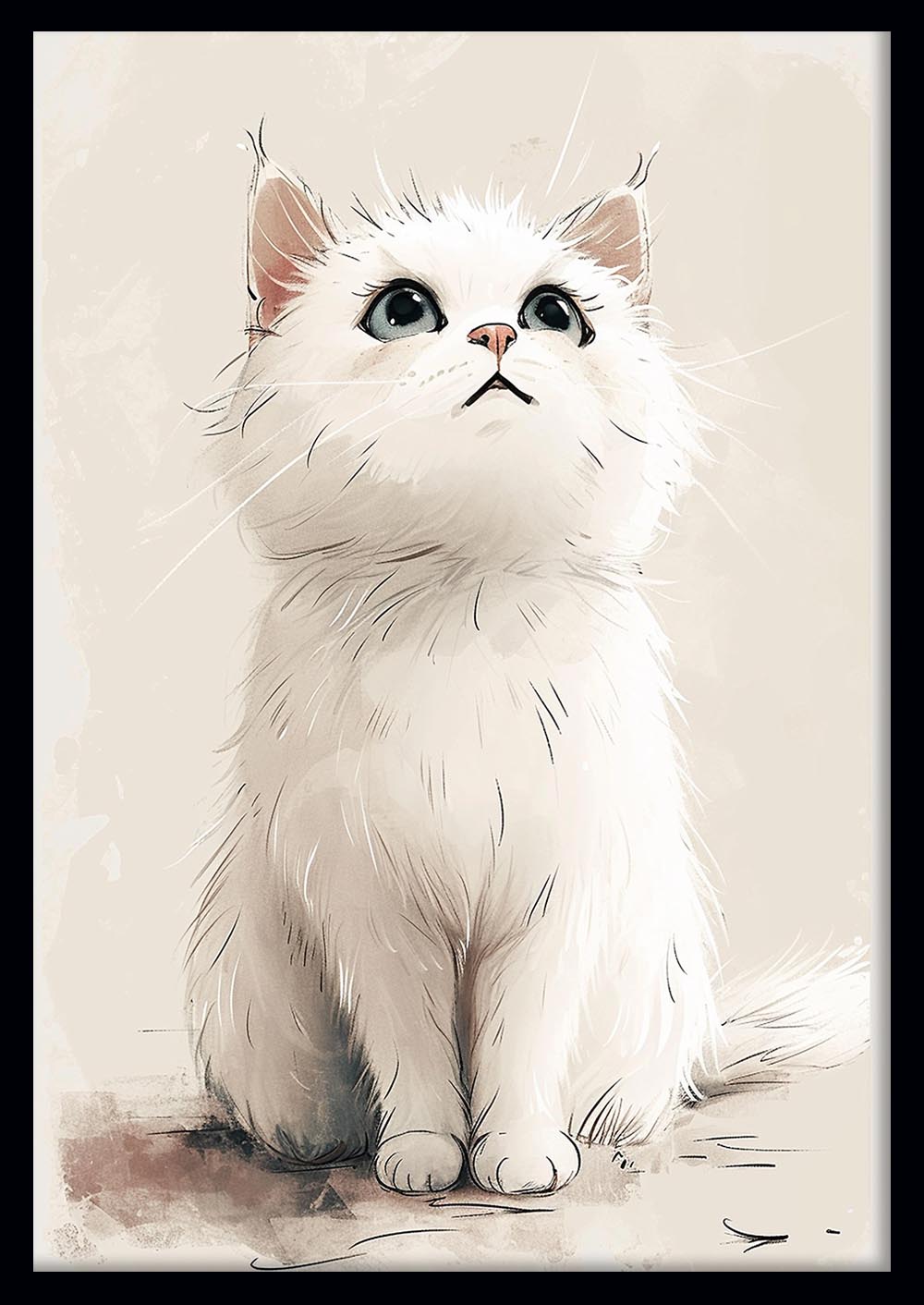 Adorable White Kitten Wall Art – Cute Cat Canvas & Poster Print – T1442 –