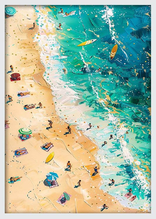 Aerial Beach Fun – Vibrant Coastal Scene Canvas & Poster Wall Art – T1240 – AiPrintLab