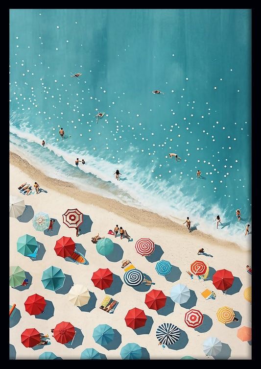 Aerial Beach Scene with Colorful Umbrellas Canvas Print & Poster – T686 – AiPrintLab