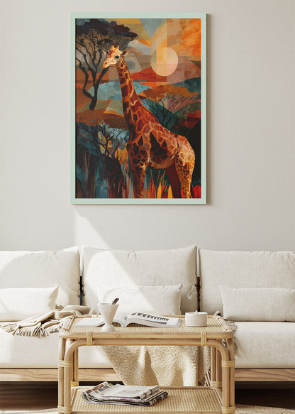 African Giraffe Landscape Canvas Print & Poster – Artistic Safari Wildlife Wall Art – AI PRINT LAB
