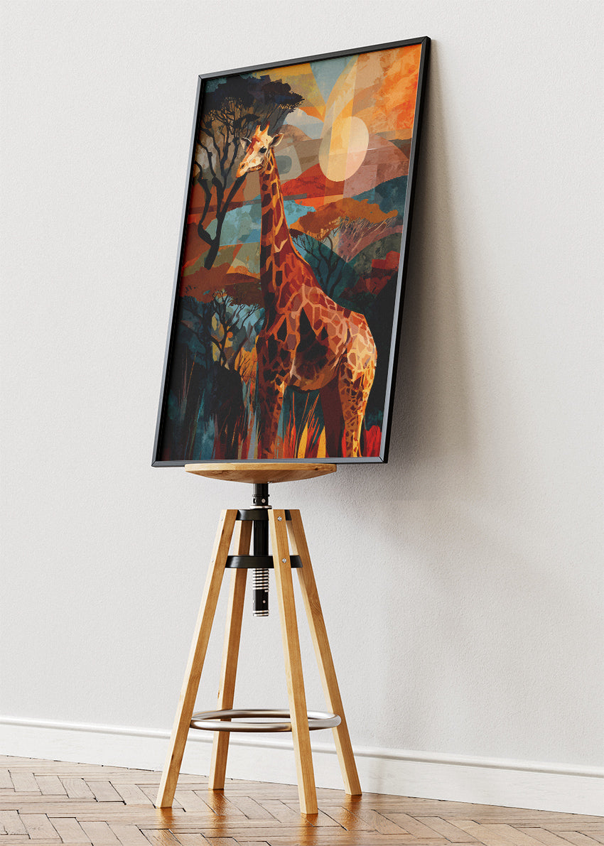 African Giraffe Landscape Canvas Print & Poster – Artistic Safari Wildlife Wall Art – AI PRINT LAB