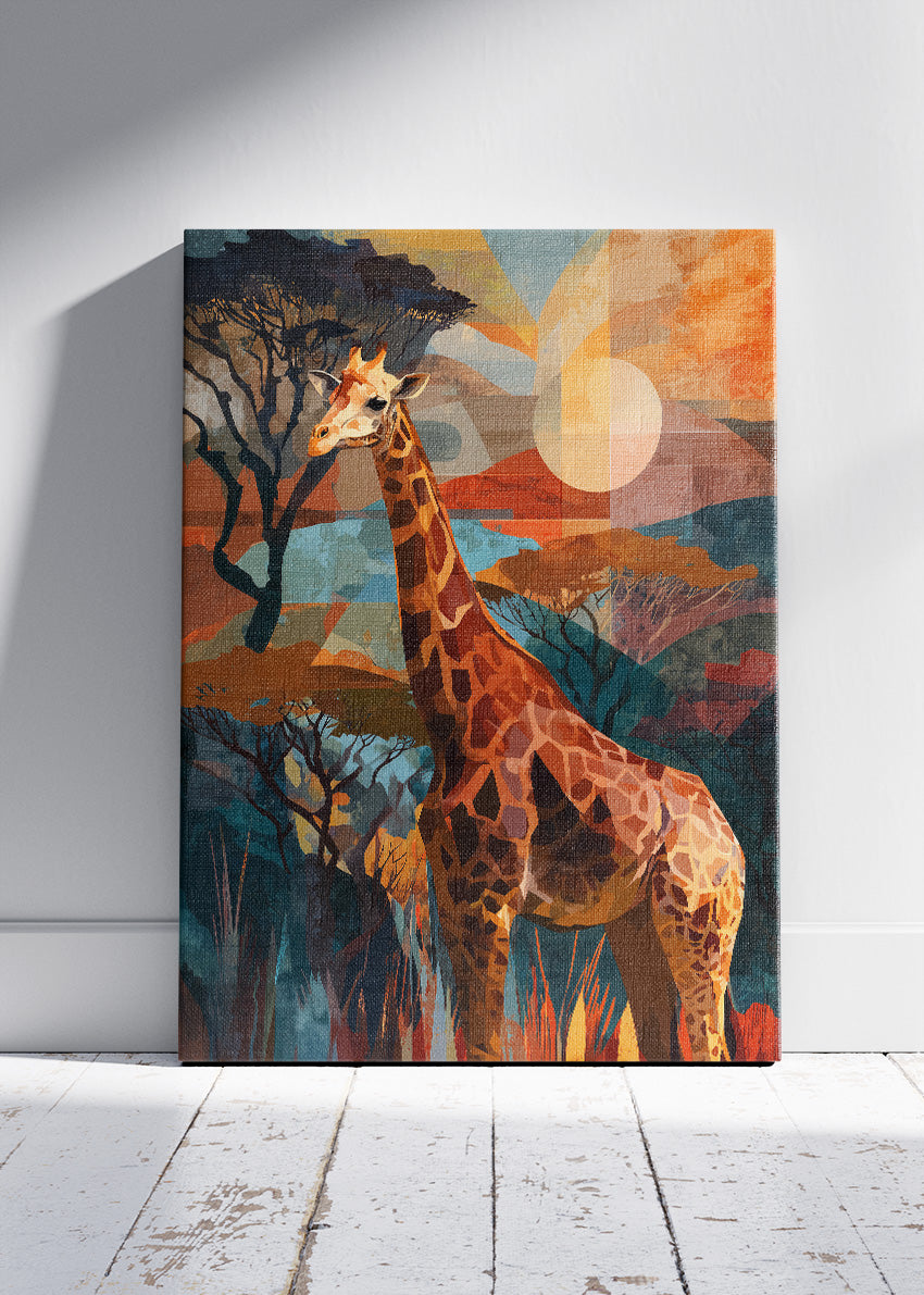 African Giraffe Landscape Canvas Print & Poster – Artistic Safari Wildlife Wall Art – AI PRINT LAB