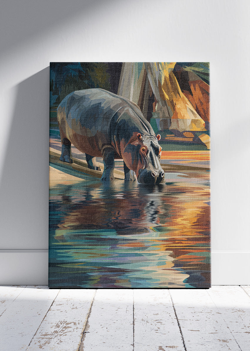 African Hippopotamus Canvas Print & Poster – Artistic Safari Wildlife Wall Art – AI PRINT LAB
