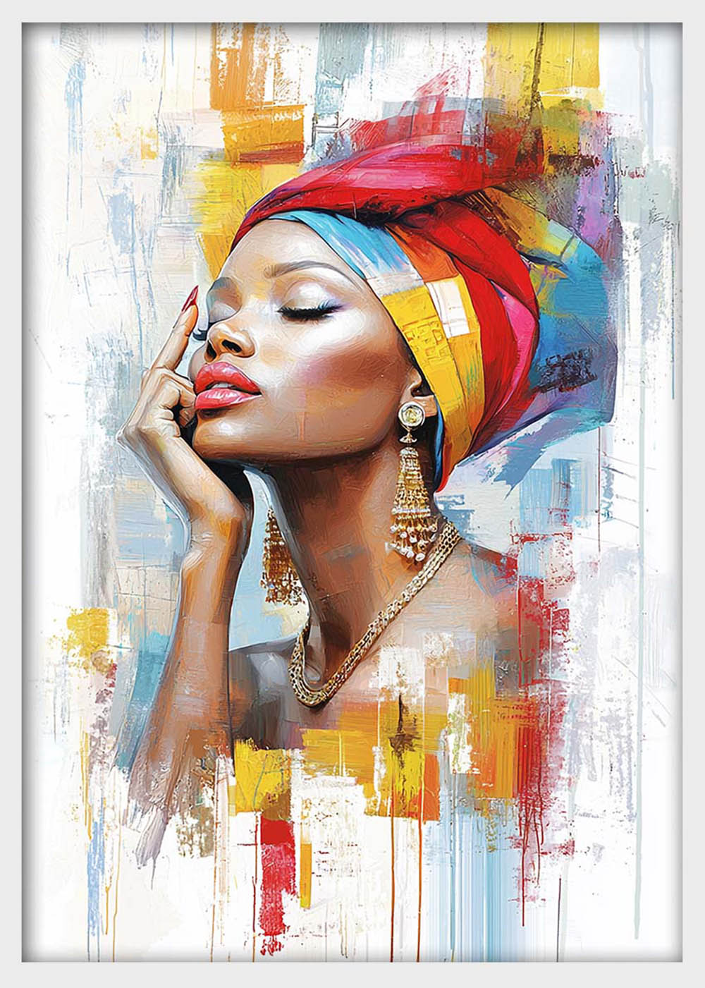 Afro Woman in Colorful Headwrap Canvas Wall Art & Poster Print | Modern Abstract Portrait – T1323 – AiPrintlab