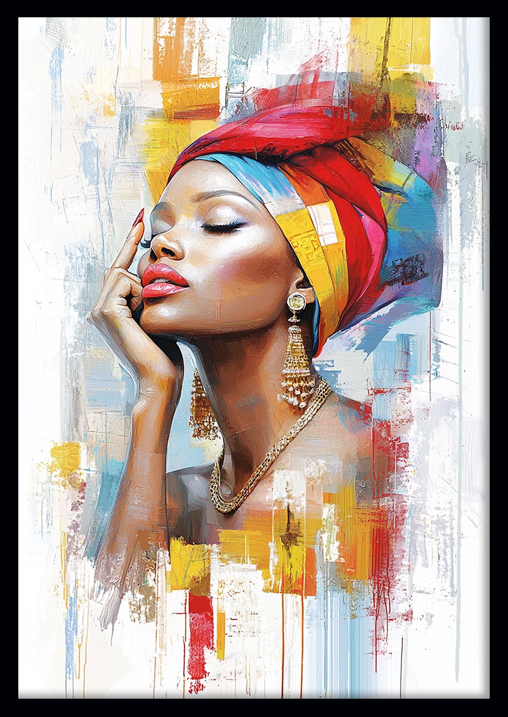 Afro Woman in Colorful Headwrap Canvas Wall Art & Poster Print | Modern Abstract Portrait – T1323 – AiPrintlab 1