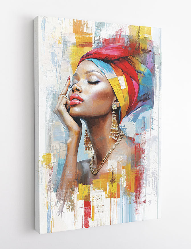 Afro Woman in Colorful Headwrap Canvas Wall Art & Poster Print | Modern Abstract Portrait – T1323 – AiPrintlab 2