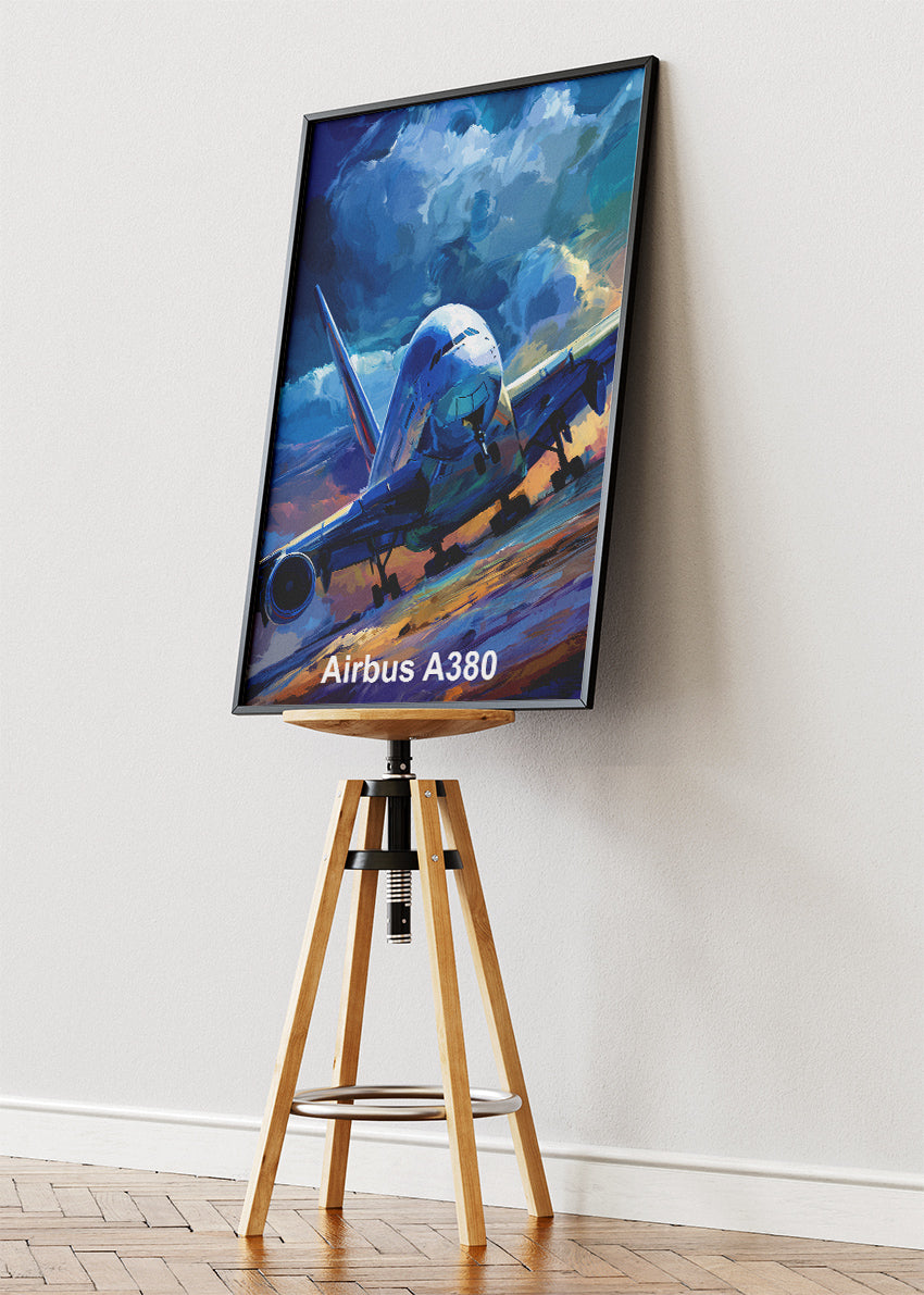 Airbus A380 Poster & Canvas Print – Storm Takeoff Aviation Wall Art
