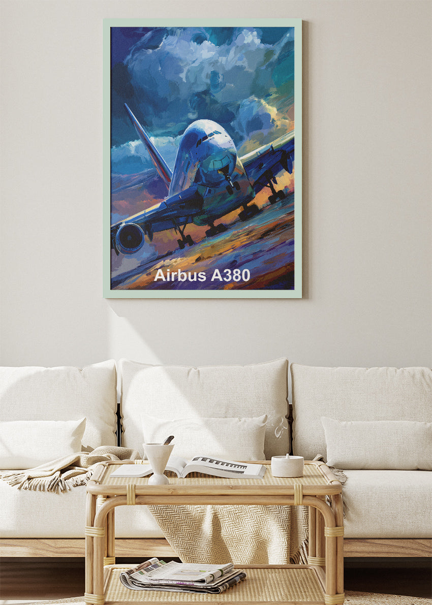 Airbus A380 Poster & Canvas Print – Storm Takeoff Aviation Wall Art