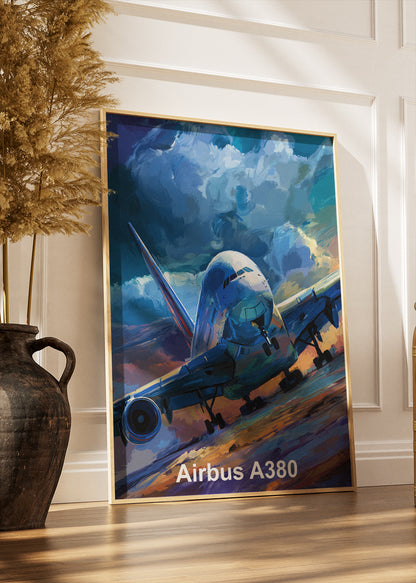 Airbus A380 Poster & Canvas Print – Storm Takeoff Aviation Wall Art