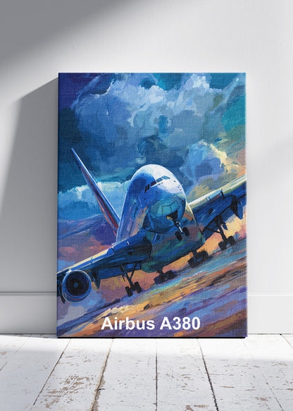 Airbus A380 Poster & Canvas Print – Storm Takeoff Aviation Wall Art