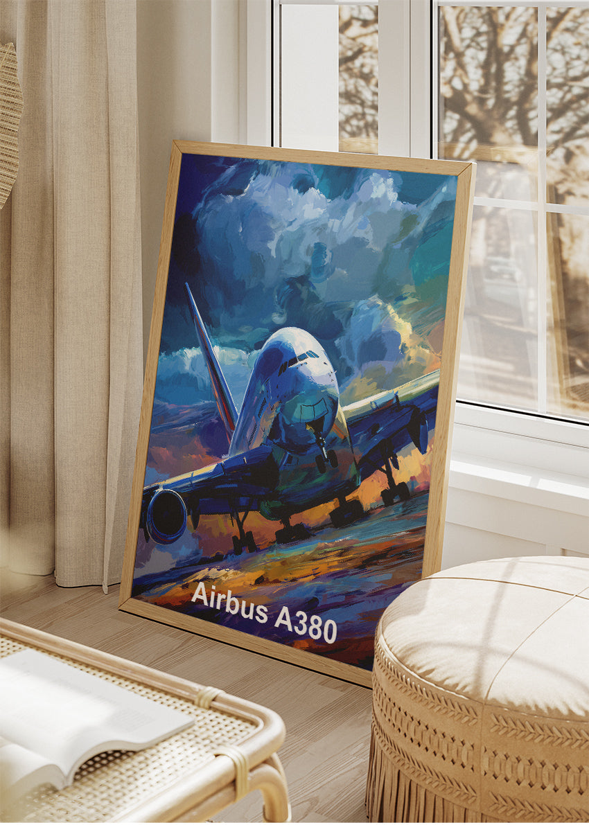 Airbus A380 Poster & Canvas Print – Storm Takeoff Aviation Wall Art