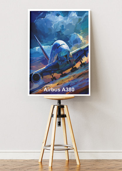 Airbus A380 Poster & Canvas Print – Storm Takeoff Aviation Wall Art
