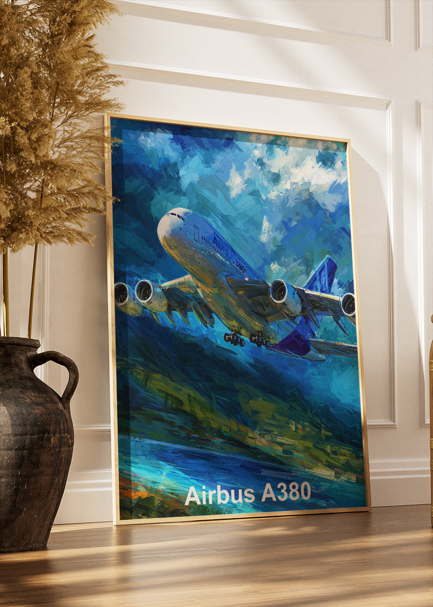 Airbus A380 Poster & Canvas Print – Vibrant Abstract Jet Aircraft Wall Art