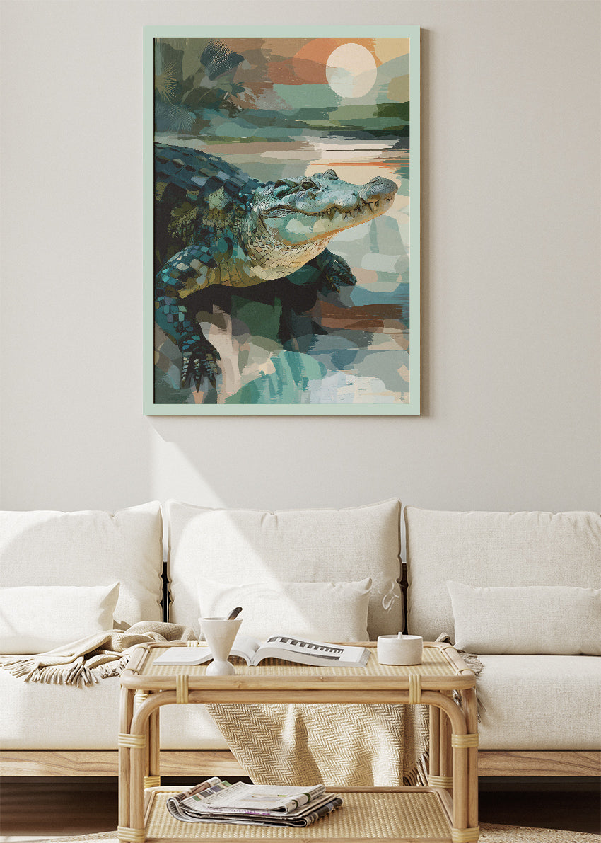 Alligator Wall Art Print & Canvas – Modern Wildlife Landscape Artwork
