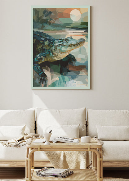 Alligator Wall Art Print & Canvas – Modern Wildlife Landscape Artwork