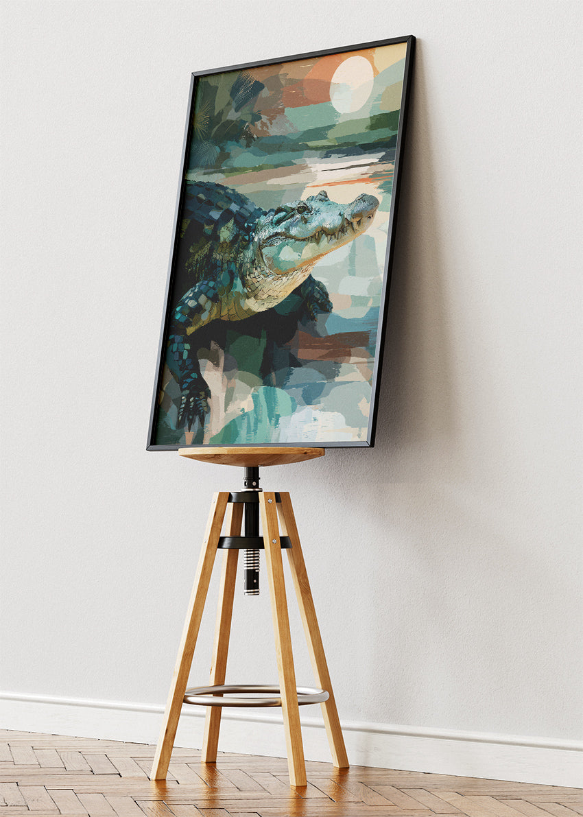 Alligator Wall Art Print & Canvas – Modern Wildlife Landscape Artwork