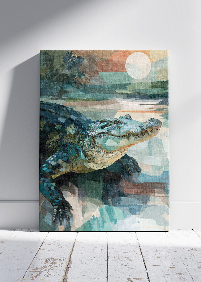 Alligator Wall Art Print & Canvas – Modern Wildlife Landscape Artwork