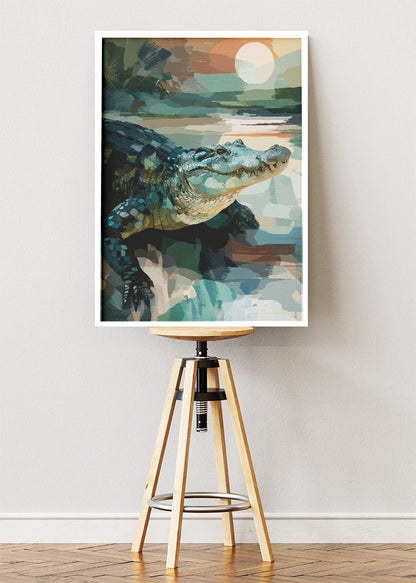 Alligator Wall Art Print & Canvas – Modern Wildlife Landscape Artwork