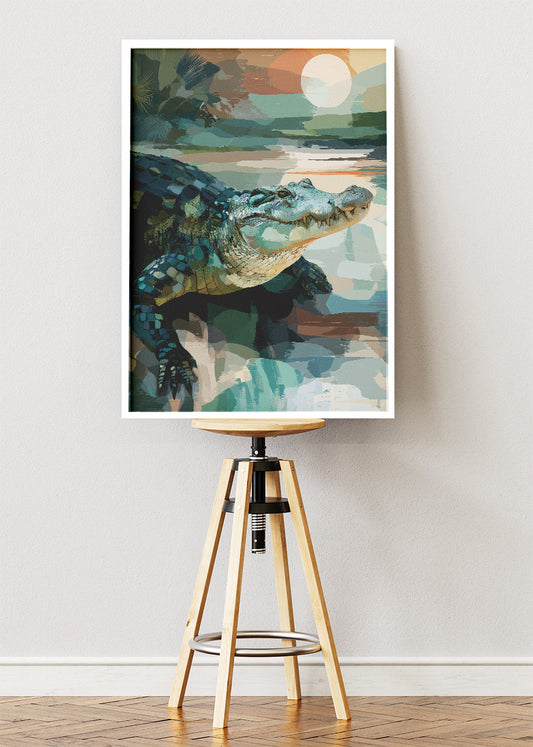 Alligator Wall Art Print & Canvas – Modern Wildlife Landscape Artwork
