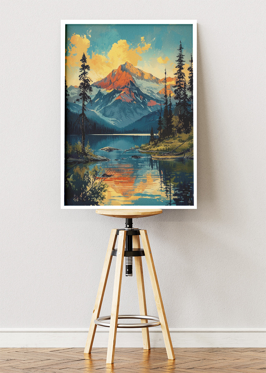 Alpine Lake at Golden Hour – Majestic Mountain Reflection Wall Art Poster & Canvas