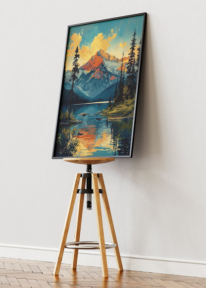 Alpine Lake at Golden Hour – Majestic Mountain Reflection Wall Art Poster & Canvas