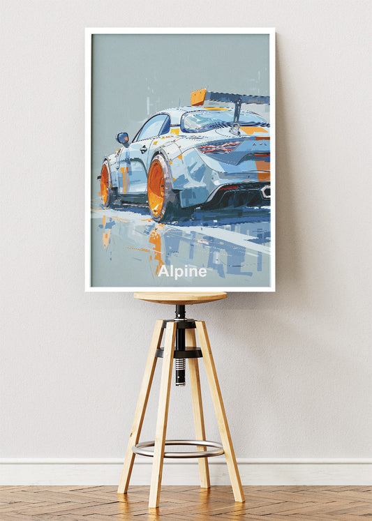 Alpine Sports Car Poster & Canvas Art Print – Modern Motorsport Performance Wall Art